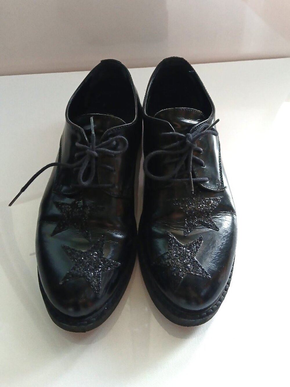 Anna Fidanza Black Patent Leather Bowling Shoes Size 36 Star Design Accents